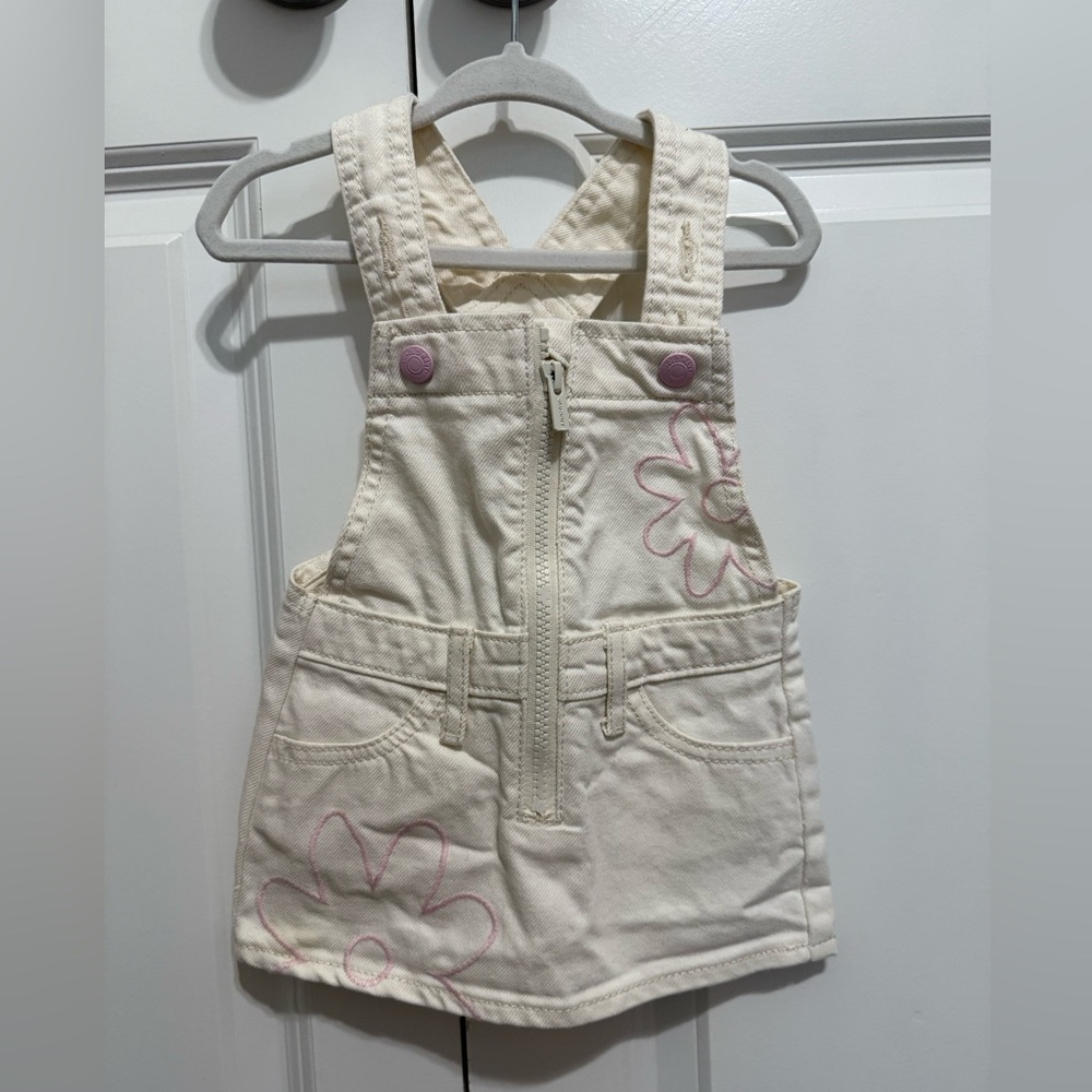Old Navy Cream Kids Overalls with Pink Floral Accents